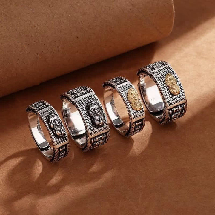 Anillo de pareja con Buddha Stones Lucky FengShui PiXiu, ruedas de oración de riqueza