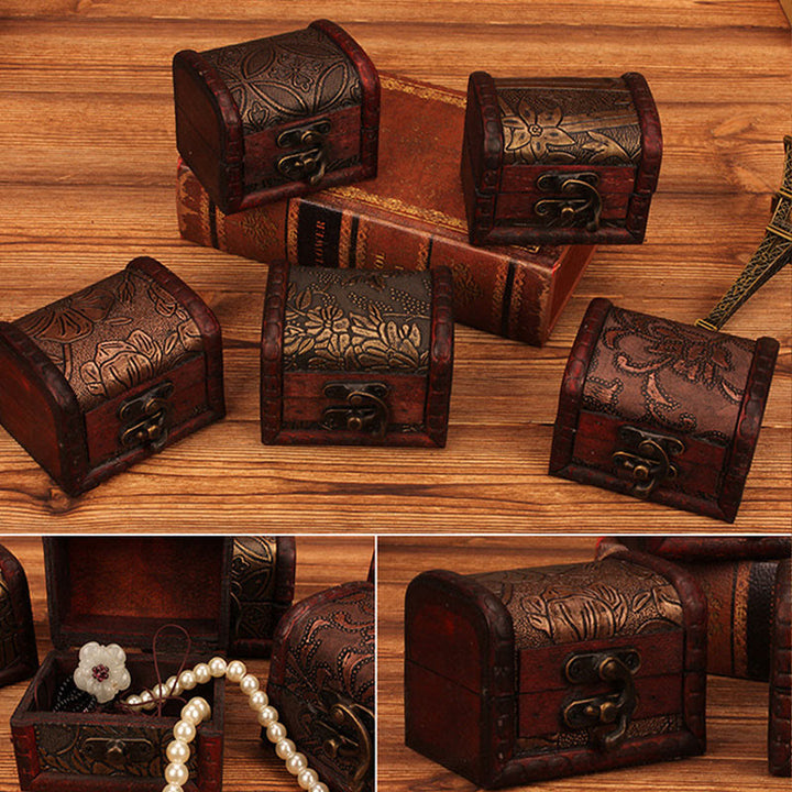 Caja de joyería de madera pequeña Retro con Buddha Stones , caja de almacenamiento de joyería con flor de hierba Narciso, moneda de cobre, uva dorada de loto