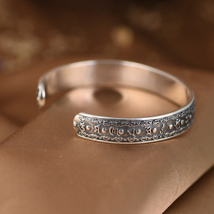 Pulsera de plata de ley 925 con Buddha Stones Om Mani Padme Hum doble Dorje grabado sabiduría
