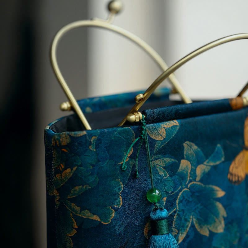 Bolso bandolera con cadena de metal, diseño de Buddha Stones y mariposas