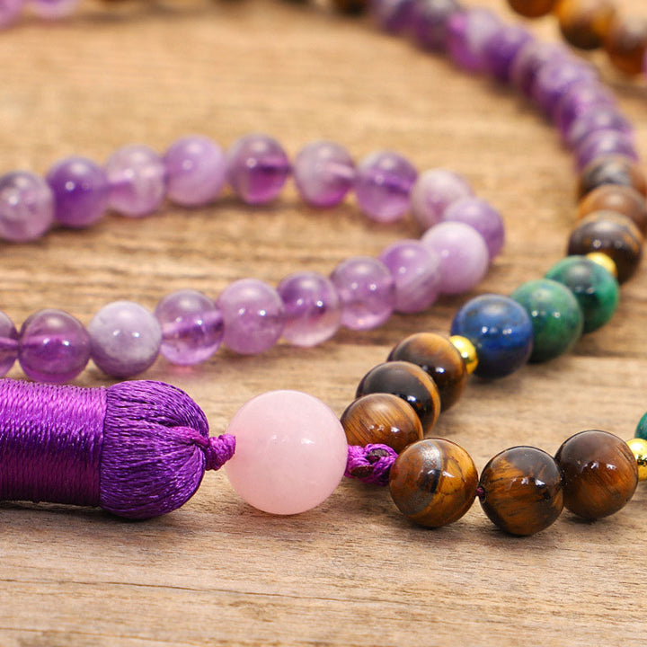 Juego de pulsera purificadora de amatista tibetana con Buddha Stones