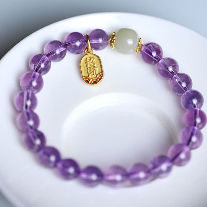 Pulsera con dijes curativos de jade hetiano de cristal de amatista natural con Buddha Stones
