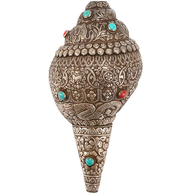 Shankha Natural hecho a mano tibetano grabado ocho símbolos auspiciosos Concha decoración del hogar de la suerte