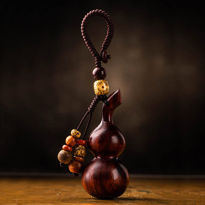 Llavero de protección de la suerte, calabaza de sándalo rojo, hoja pequeña de ébano tibetano