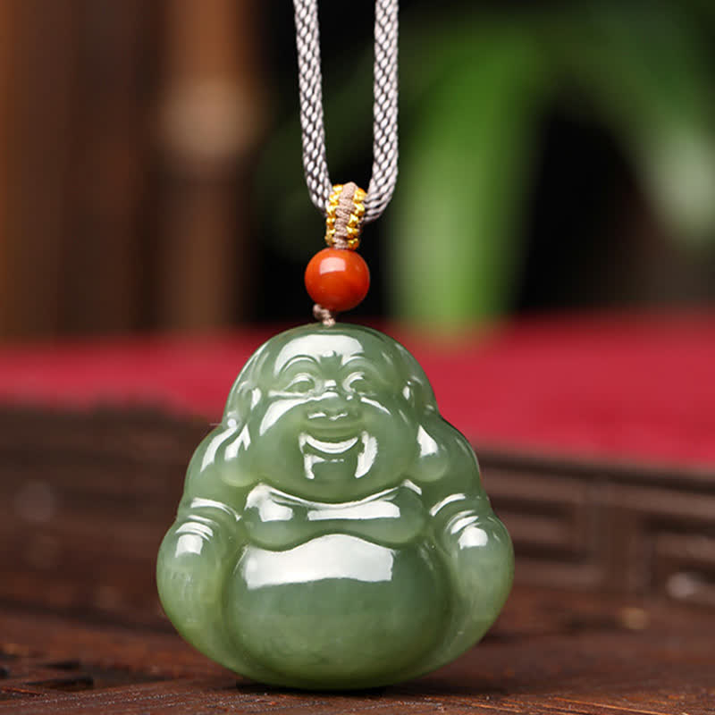 Colgante de cadena con collar de abundancia de jade hetiano de Buda sonriente - Jade Hetian (Prosperidad ♥ Abundancia) - image 1