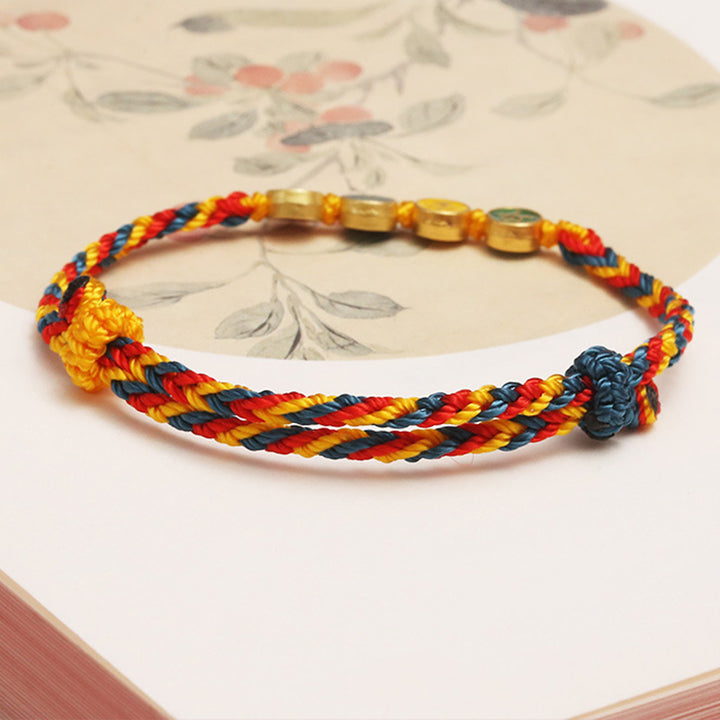 Pulsera de hilo trenzado de protección de paz y alegría con hilo de Color Dunhuang hecho a mano con Buddha Stones