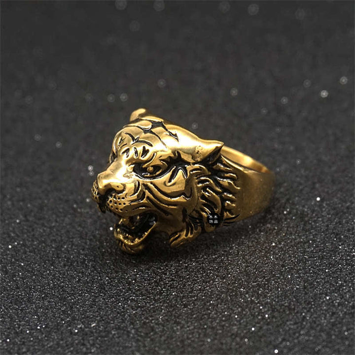 Anillo de motociclista Punk Rock con equilibrio de acero titanio y cabeza de tigre Animal para hombre