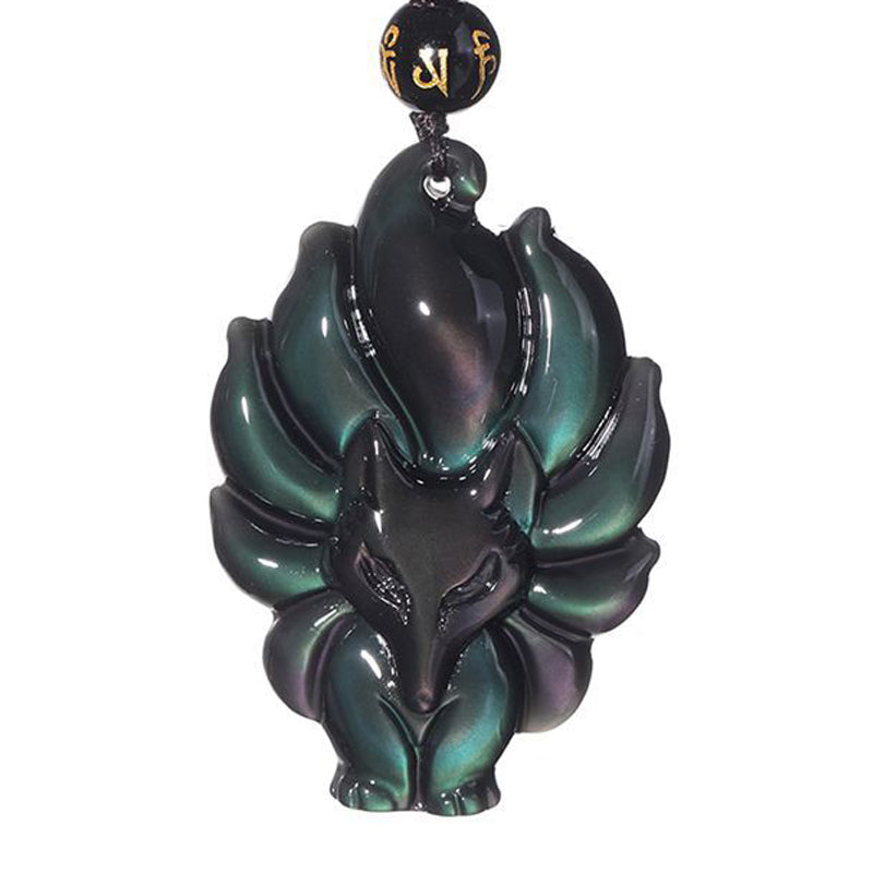 Buddha Stones, obsidiana arcoíris Natural, brillo dorado, obsidiana, zorro de nueve colas, colgante positivo