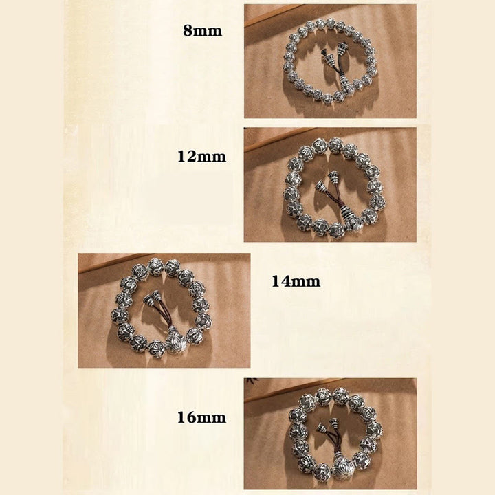 Pulsera de amuleto de cuentas de aleación talladas Om Mani Padme Hum tibetano con Buddha Stones