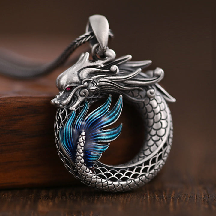 Buddha Stones de plata de ley 999, colgante de collar con éxito tallado con hebilla de la paz, año del dragón