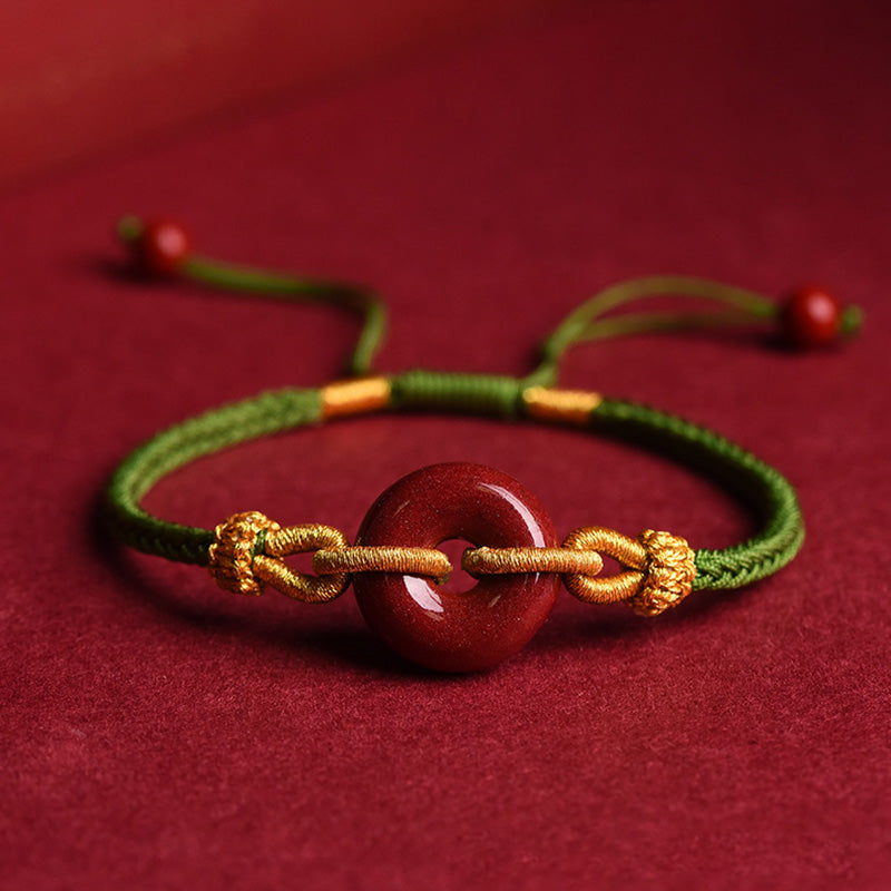 Pulsera de cuerda trenzada con hebilla de paz de cinabrio hecha a mano con Buddha Stones