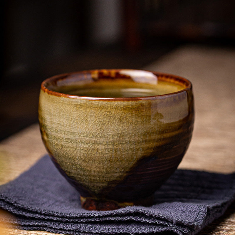 Taza de té de cerámica con cambio de horno marrón Retro con Buddha Stones, taza de té de Kung Fu