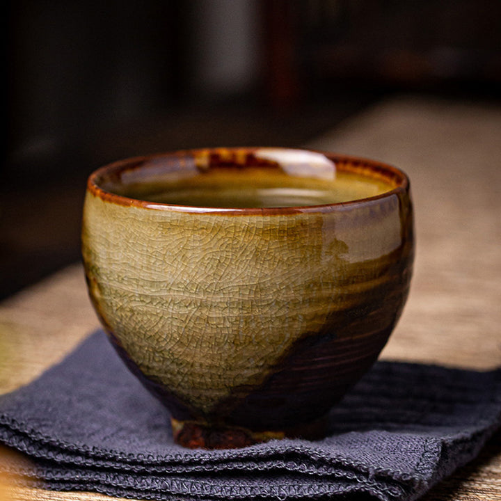 Taza de té de cerámica con cambio de horno marrón Retro con Buddha Stones, taza de té de Kung Fu