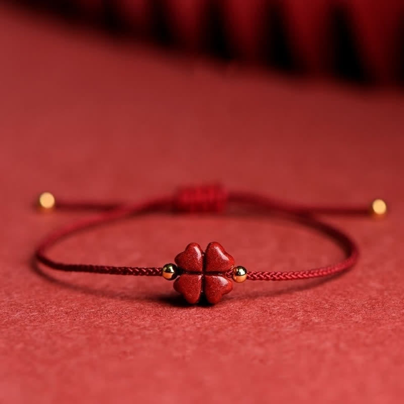 Pulsera tobillera con Buddha Stones, cinabrio Natural, trébol de cuatro hojas, bendición, hilo rojo