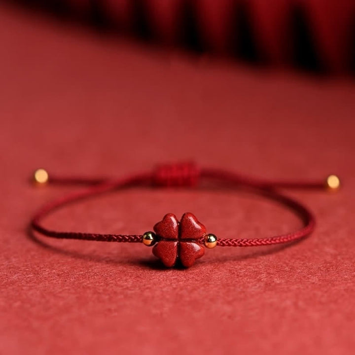 Pulsera tobillera con Buddha Stones, cinabrio Natural, trébol de cuatro hojas, bendición, hilo rojo