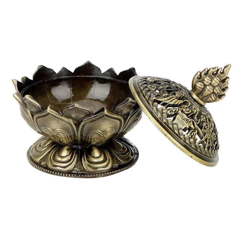 Quemador de incienso purificador en forma de loto tibetano con Buddha Stones
