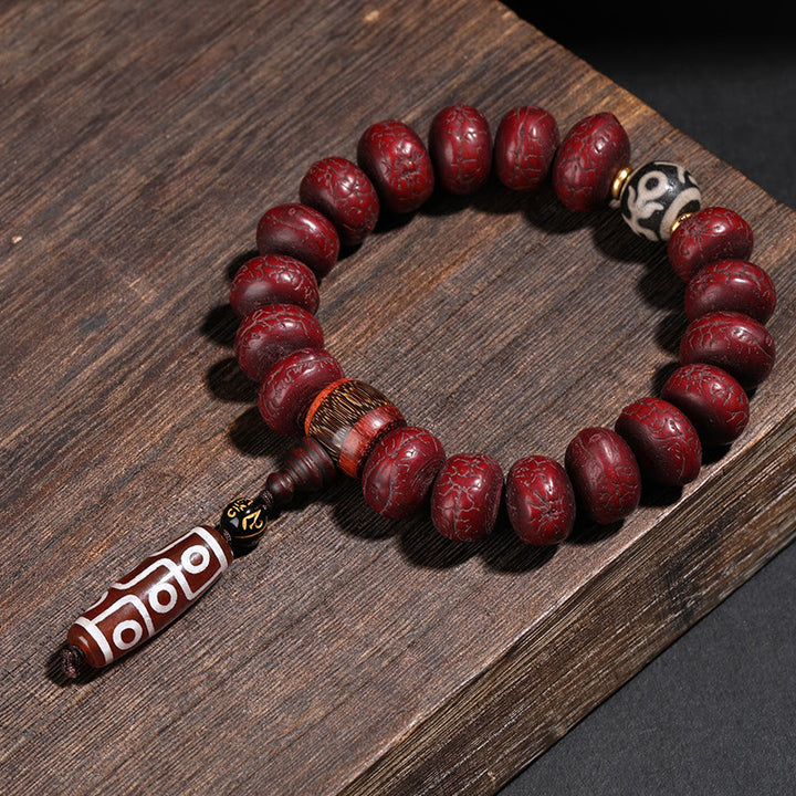 Buddha Stones Tíbet Bodhi Semilla Dzi Cuentas León Bailando Suerte Pulsera Muñeca Mala