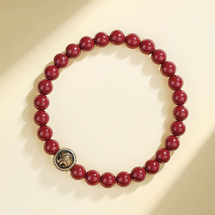 Pulsera de bendición de las cuatro bestias con cinabrio natural de plata de ley 925 con Buddha Stones