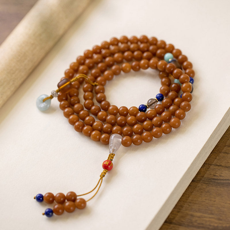 Pulsera de meditación con bendición de semillas Bodhi, 108 cuentas, Mala
