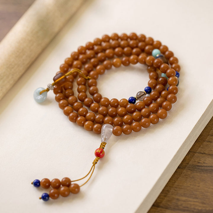 Pulsera de meditación con bendición de semillas Bodhi, 108 cuentas, Mala