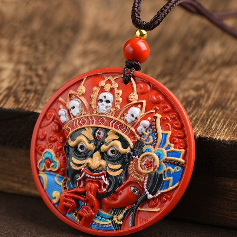 Collar con colgante de bendición de cinabrio pintado con Buddha Stones Zakiram, diosa de la riqueza