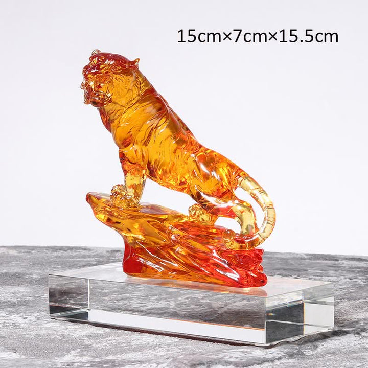 Pieza de arte de tigre de cristal Liuli hecha a mano, protección para decoración del hogar - Naranja y base - image 18