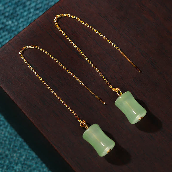 Pendientes colgantes de la suerte con diseño de bambú y jade de Buddha Stones