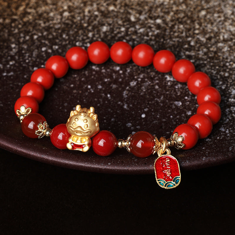 Pulsera de protección de lingotes de cinabrio natural del año del dragón con Buddha Stones