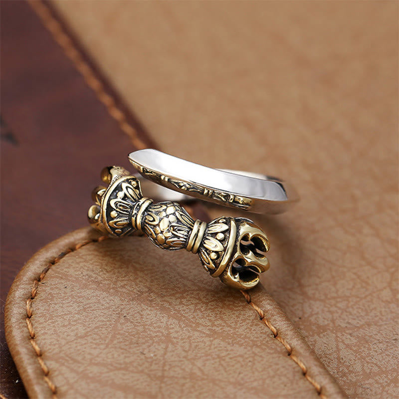 Anillo ajustable de cobre con diseño grabado de Dorje Vajra tibetano, Buddha Stones , suerte y riqueza