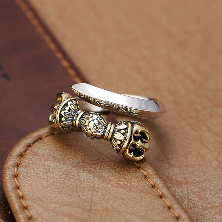 Anillo ajustable de cobre con diseño grabado de Dorje Vajra tibetano, Buddha Stones , suerte y riqueza
