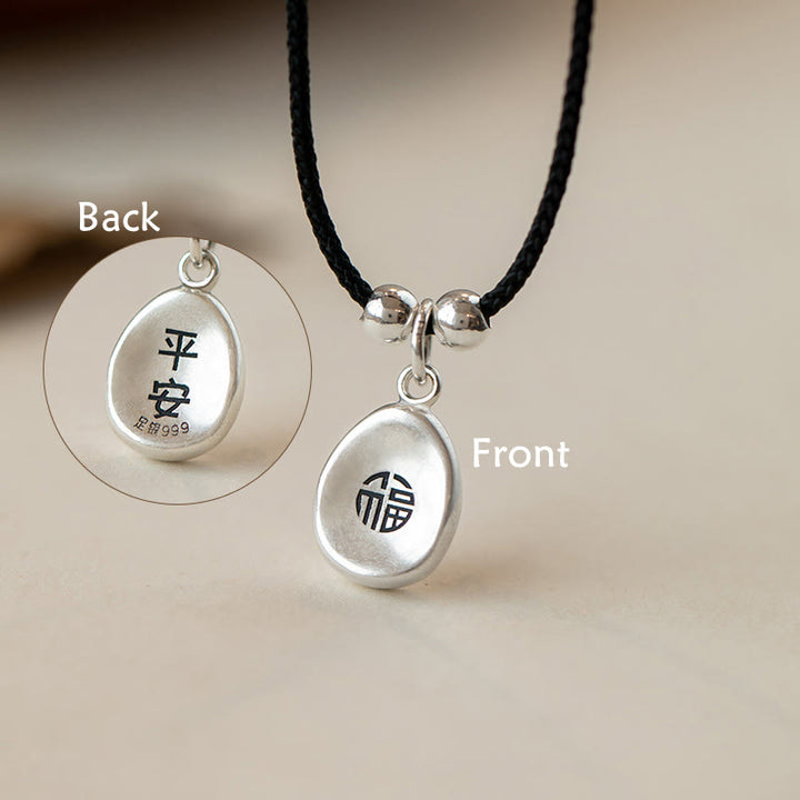 Buddha Stones de plata de ley 999, colgante de collar de cadena de plata de ley 925 con carácter de paz y alegría Fu, suerte y fortuna
