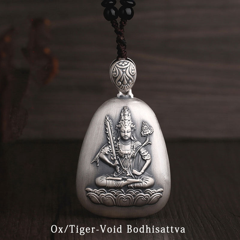 Collar con colgante de plata de ley 999 con Buddha Stones del zodíaco chino, corazón de Buda natal, Sutra grabado