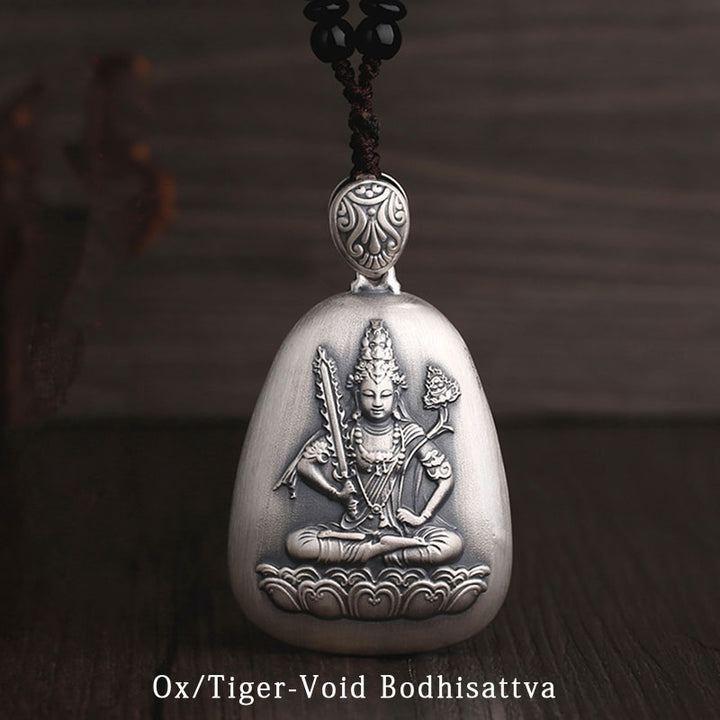 Collar con colgante de plata de ley 999 con Buddha Stones del zodíaco chino, corazón de Buda natal, Sutra grabado