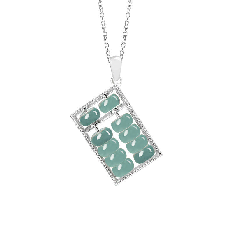 Collar con colgante de plata de ley 925 con Buddha Stones, diseño de ábaco de jade natural
