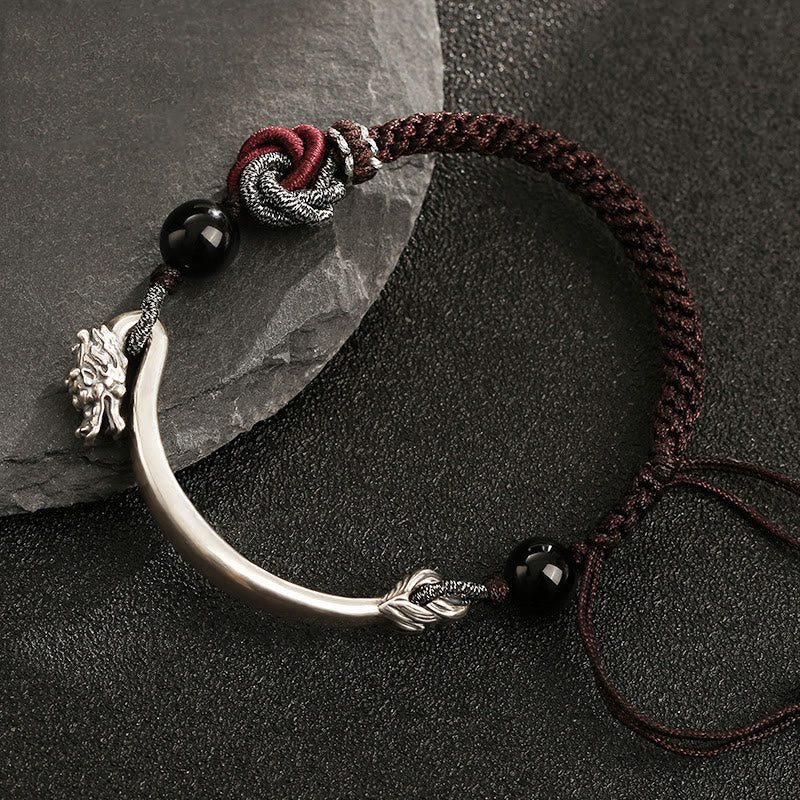 Pulsera trenzada hecha a mano con diseño de dragón auspicioso de plata de ley 925 con Buddha Stones