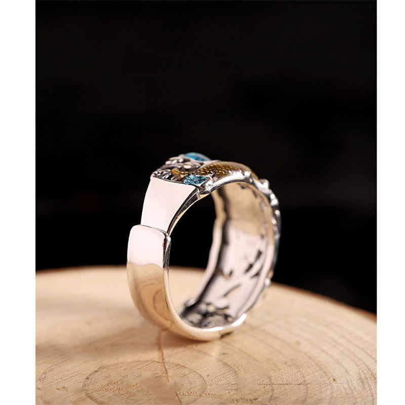 Anillo de iluminación con pez Lotus Koi de plata de ley 925