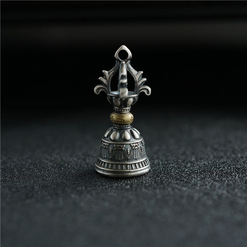 Buddha Stones Tíbet, Plata de Ley 925, Om Mani Padme Hum Dorje Bell Vajra, colgante con iluminación grabada, decoración colgante