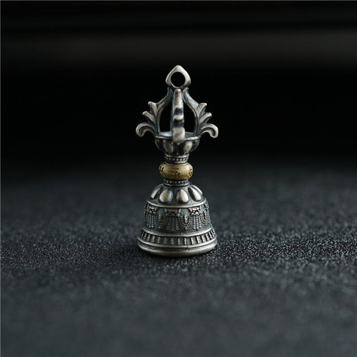Buddha Stones Tíbet, Plata de Ley 925, Om Mani Padme Hum Dorje Bell Vajra, colgante con iluminación grabada, decoración colgante