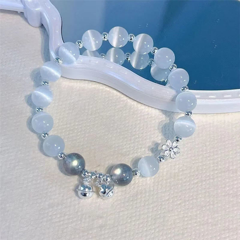 Pulsera de soporte con dije de personaje Fu de campana de flor de melocotón de cristal de ojo de gato con Buddha Stones