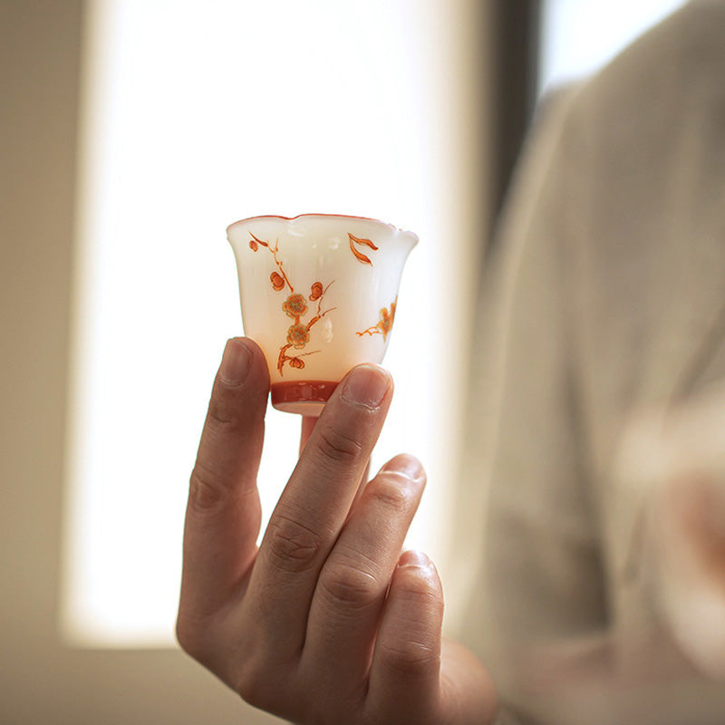 Taza de té y platillo con tapa, Gaiwan Sancai de cerámica, flores de porcelana blanca, Buddha Stones, Kung Fu