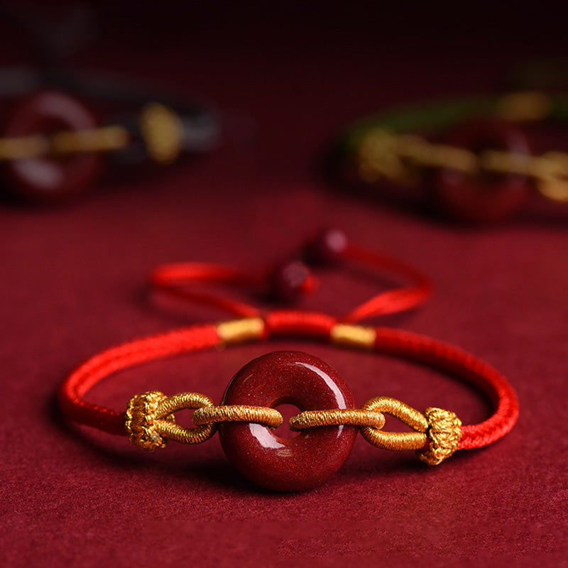 Pulsera de cuerda trenzada con hebilla de paz de cinabrio hecha a mano con Buddha Stones