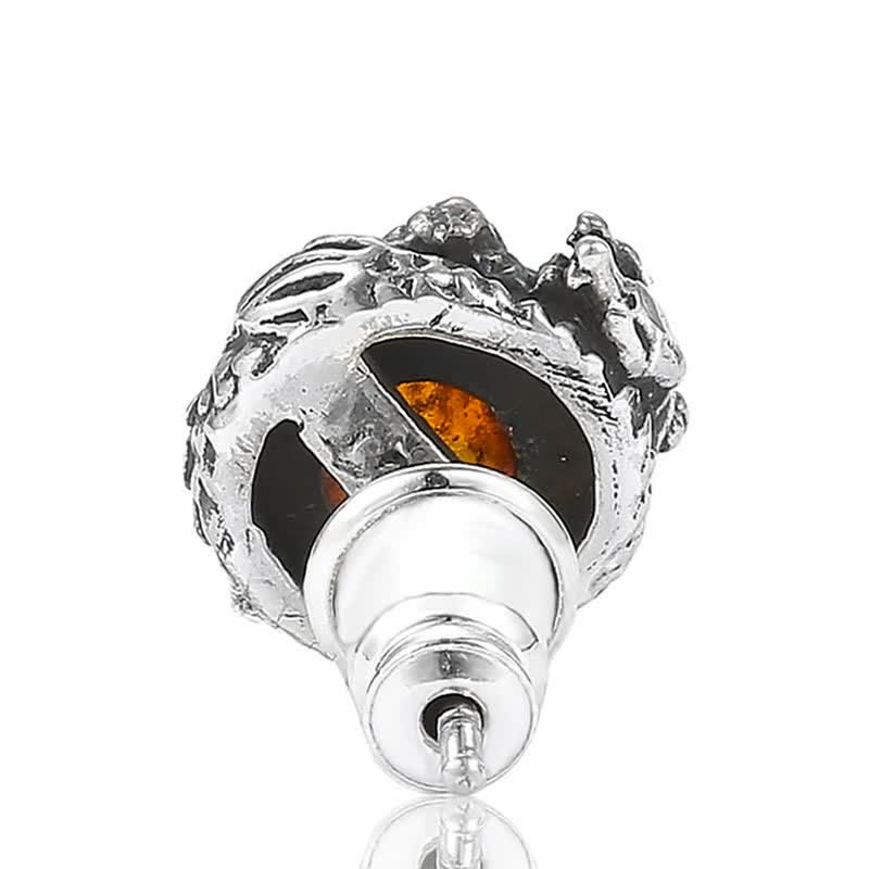 Pendientes de plata de ley 925 con Buddha Stones , diseño de dragón de ámbar natural