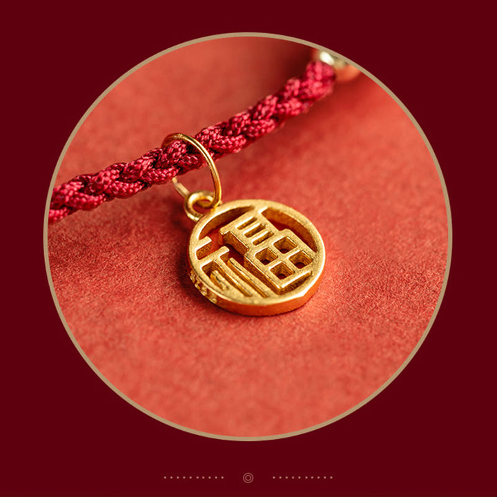 Pulsera trenzada de hilo rojo con perlas de ágata y carácter de buena fortuna de plata de ley 925 con Buddha Stones