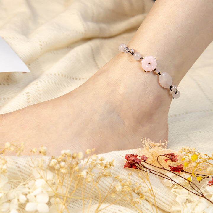 Tobillera calmante de cristal rosa The Flower of Love