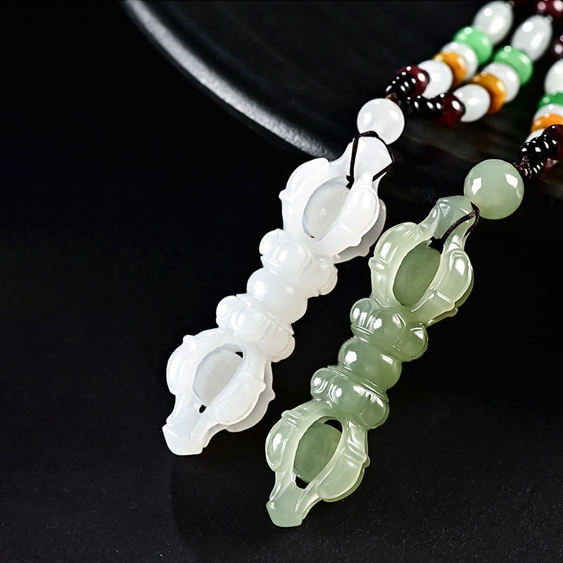 Colgante de collar de éxito grabado Dorje Vajra de Jade blanco de Jade cian hetiano Natural tibetano