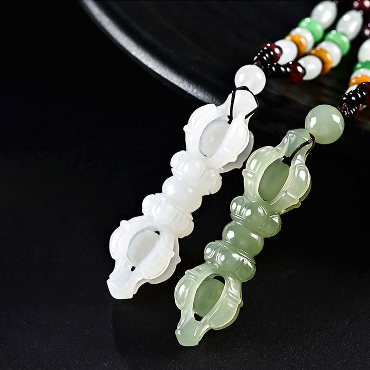 Colgante de collar de éxito grabado Dorje Vajra de Jade blanco de Jade cian hetiano Natural tibetano
