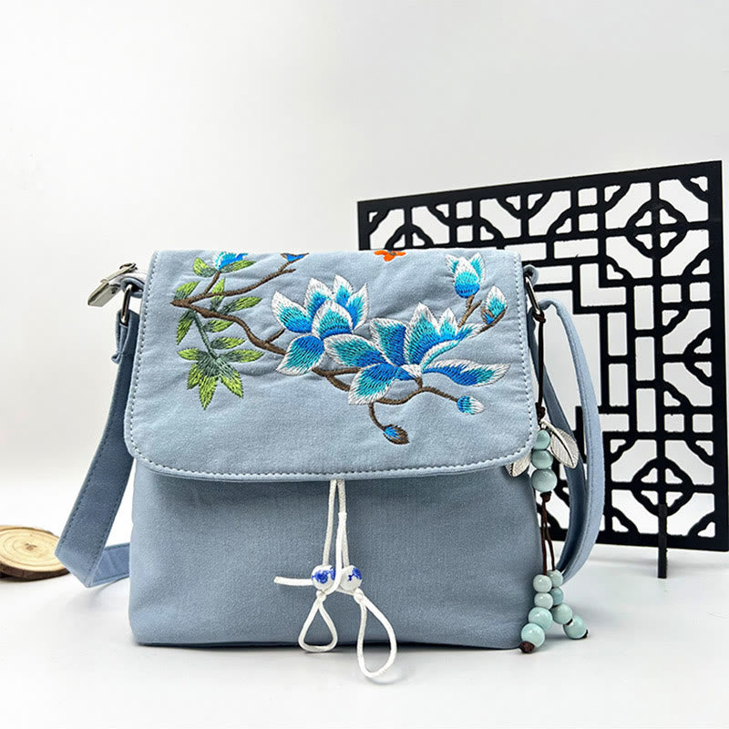 Buddha Stones Camelia bordada Epiphyllum Gardenia Sakura Flores Bolso bandolera Bolso de hombro Bolso para teléfono móvil