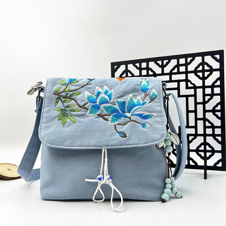 Buddha Stones Camelia bordada Epiphyllum Gardenia Sakura Flores Bolso bandolera Bolso de hombro Bolso para teléfono móvil