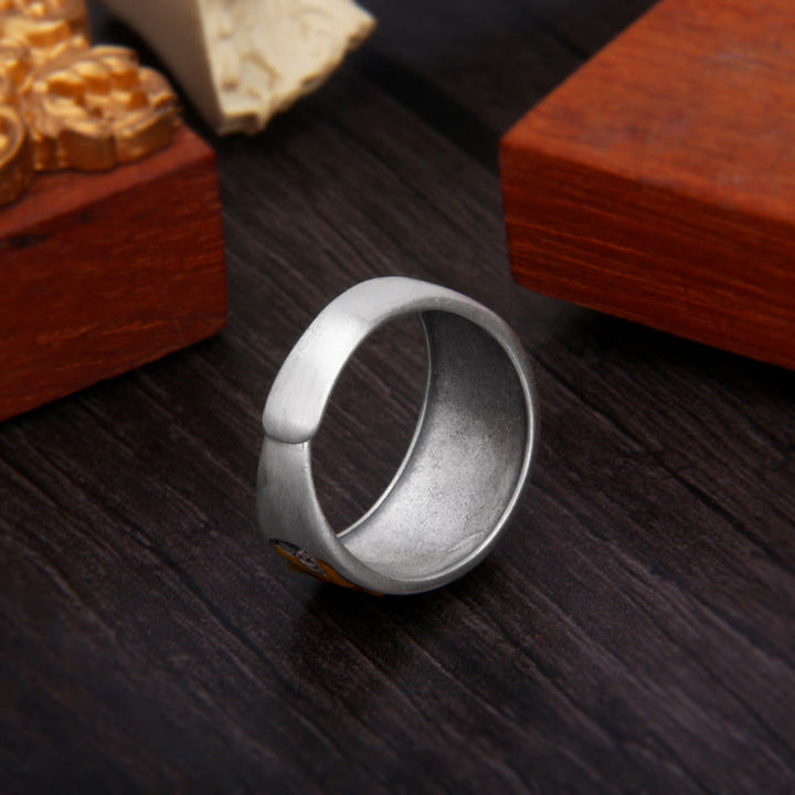 Anillo de protección de éxito de zorro de nueve colas de plata de ley 999 con Buddha Stones