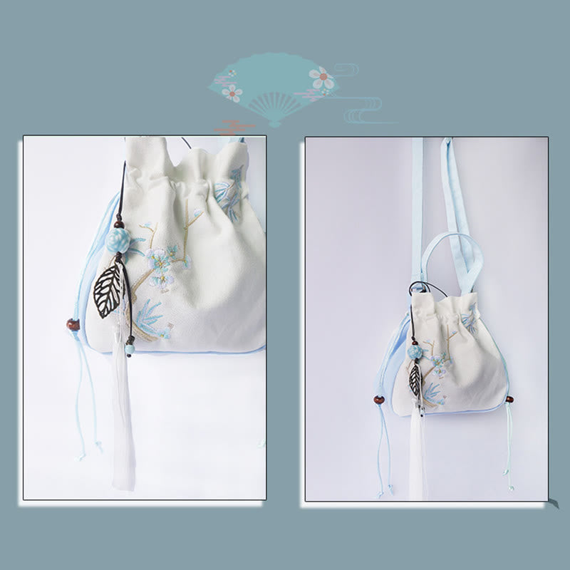 Bolso de hombro de lona con flores bordadas hechas a mano con Buddha Stones